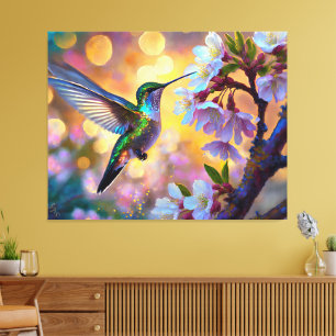 Cherry Blossom Fantasy Sunrise Hummingbird Canvas Print