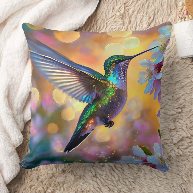 Cherry Blossom Fantasy Sunrise Hummingbird Cushion (Blanket)