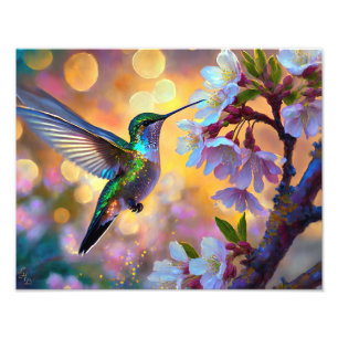Cherry Blossom Fantasy Sunrise Hummingbird Photo Print