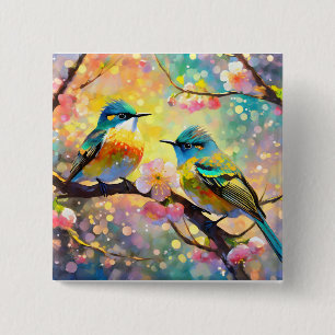 Cherry Blossom Fantasy Sunrise Songbirds 15 Cm Square Badge