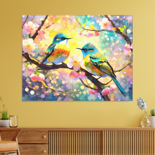 Cherry Blossom Fantasy Sunrise Songbirds Canvas Print