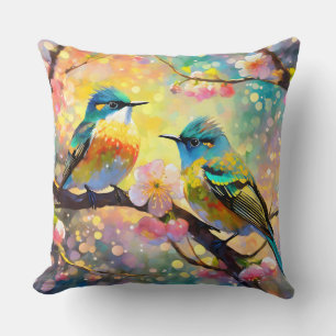 Cherry Blossom Fantasy Sunrise Songbirds Cushion