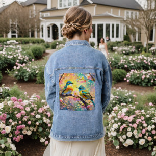 Cherry Blossom Fantasy Sunrise Songbirds Denim Jacket
