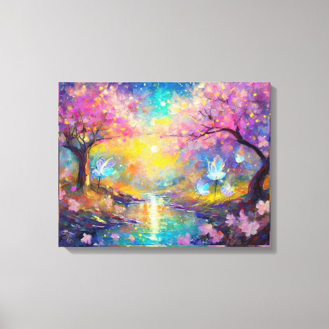 Cherry Blossom Fantasy Sunrise Stream Canvas Print (Front)