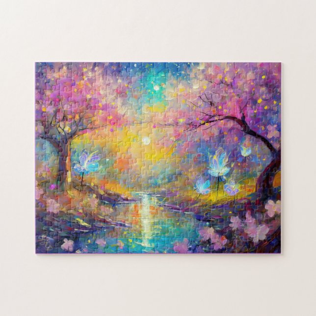Cherry Blossom Fantasy Sunrise Stream Jigsaw Puzzle (Horizontal)