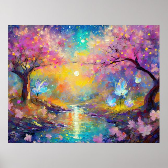 Cherry Blossom Fantasy Sunrise Stream Poster (Front)