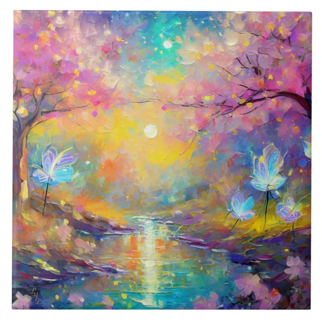 Cherry Blossom Fantasy Sunrise Stream Tile (Front)