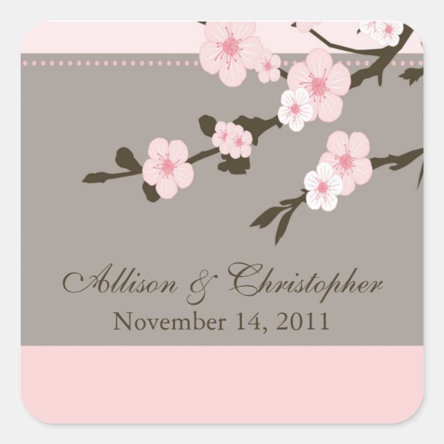 Cherry Blossom Favour Wedding Square Sticker/Seal Square Sticker (Front)