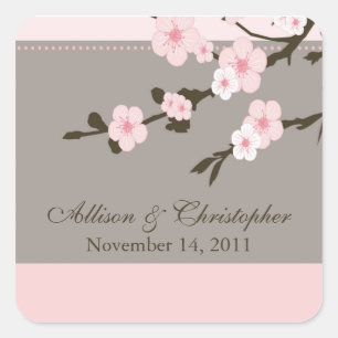 Cherry Blossom Favour Wedding Square Sticker/Seal Sticker