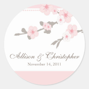 Cherry Blossom Favour Wedding Sticker/Seal Classic Round Sticker