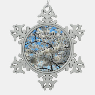 Cherry Blossom Festival Washington D.C. Souvenir Snowflake Pewter Christmas Ornament