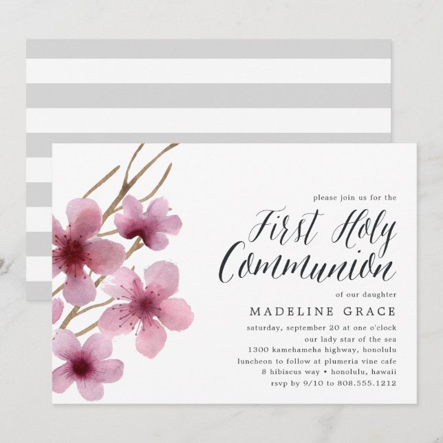 Cherry Blossom | First Communion Party Invitation (Front/Back)