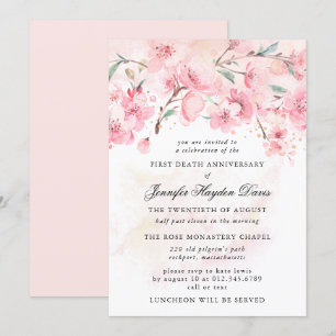 Cherry Blossom First Death Anniversary Invitation