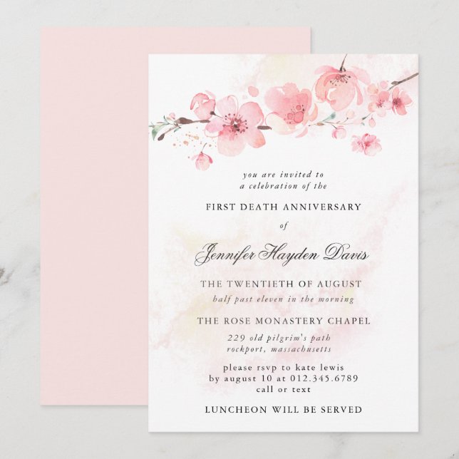 Cherry Blossom First Death Anniversary Invitation (Front/Back)