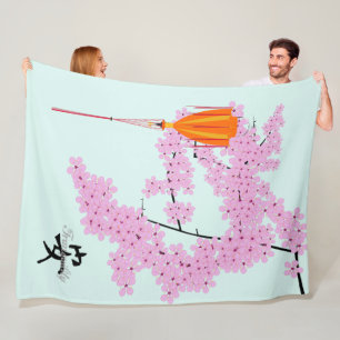 Cherry Blossom Fleece Blanket, Pale Jade Blanket