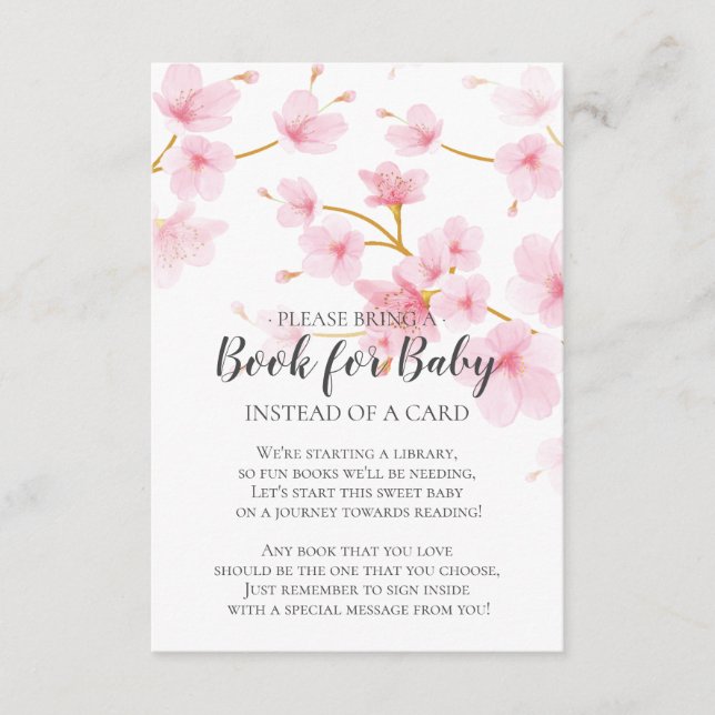 Cherry Blossom Floral Baby Shower Book for Baby Enclosure Card (Front)