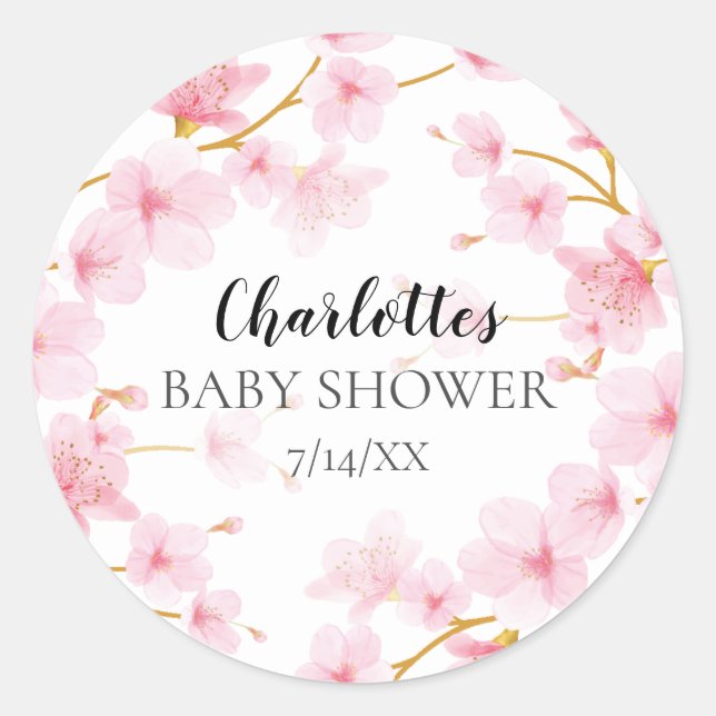 Cherry Blossom  Floral Baby Shower Envelope Seal (Front)