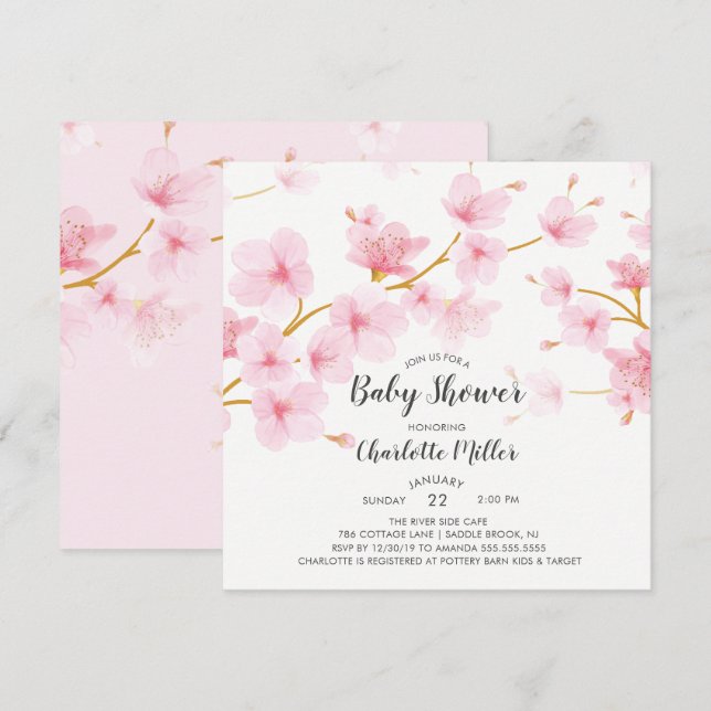 Cherry Blossom Floral Baby Shower Invitation (Front/Back)