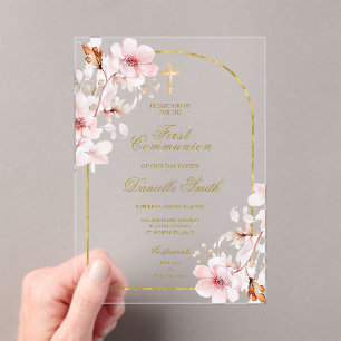 Cherry blossom Floral Baptism Acrylic Invitations