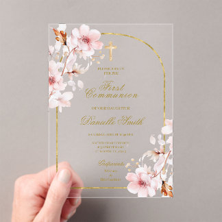 Cherry blossom Floral Baptism Acrylic Invitations