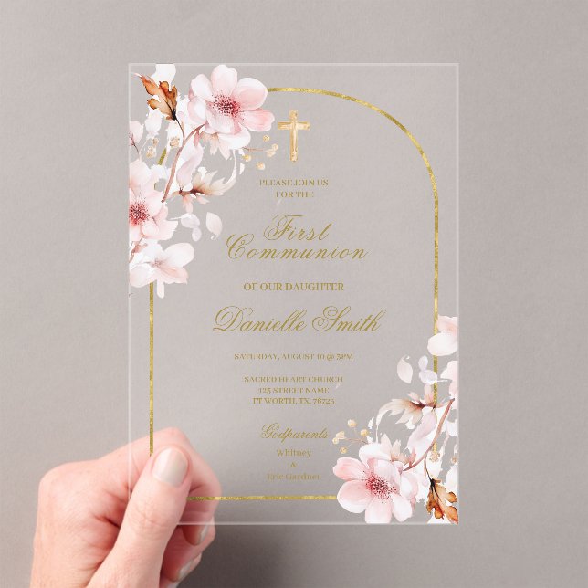 Cherry blossom Floral Baptism Acrylic Invitations (Insitu (Handheld))