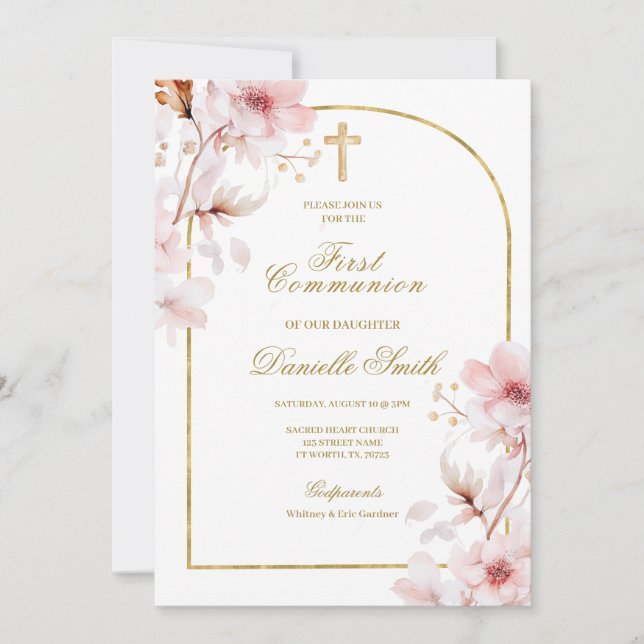 Cherry blossom Floral Baptism Invitation (Front)