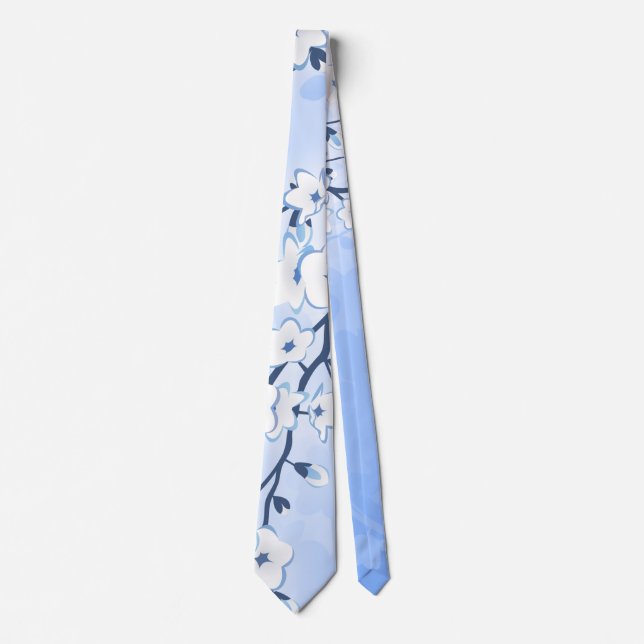 Cherry Blossom Floral Blue White Tie (Front)