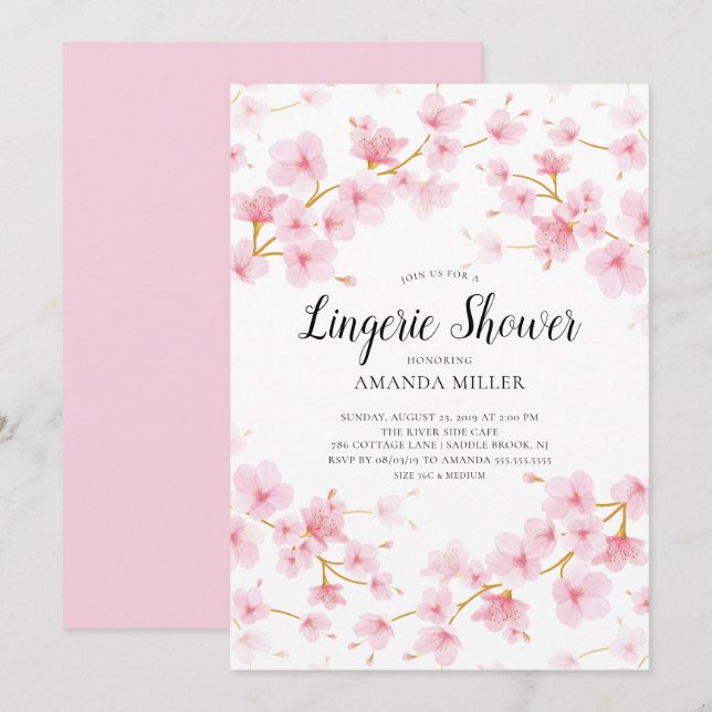 Cherry Blossom Floral Bridal Lingerie Shower Invitation (Front/Back)