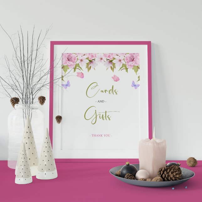 Cherry Blossom Floral Cards And Gifts Baby Shower Pedestal Sign (Creator Uploaded)