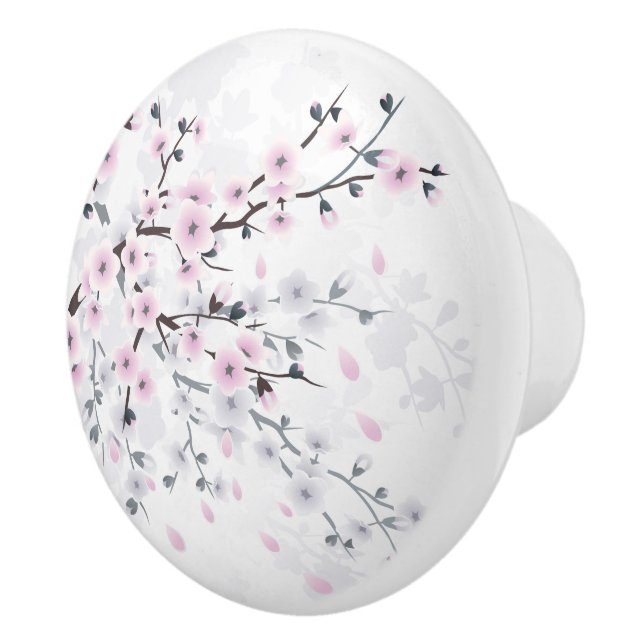 Cherry Blossom Floral Pastel Dusty Pink Ceramic Knob (Right)
