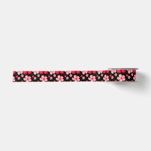Cherry Blossom Floral Pattern, Pink Flowers  Satin Ribbon