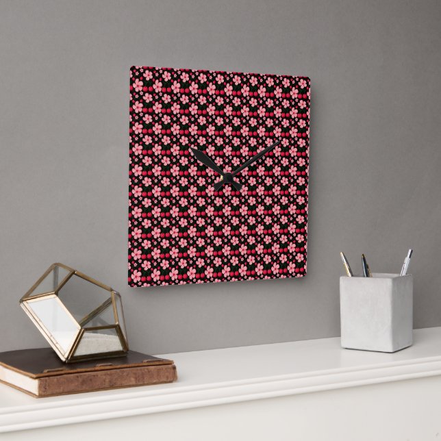 Cherry Blossom Floral Pattern, Pink Flowers  Square Wall Clock (Office)