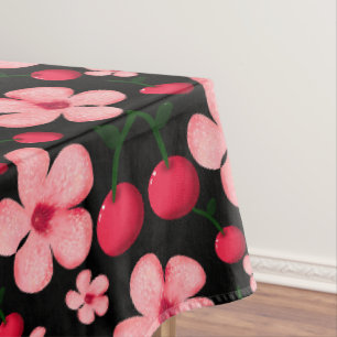 Cherry Blossom Floral Pattern, Pink Flowers Tablecloth