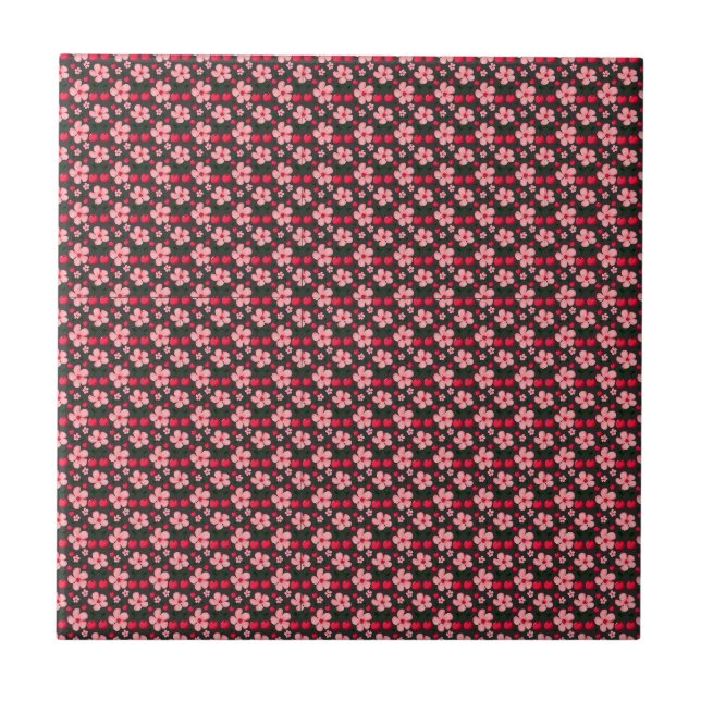 Cherry Blossom Floral Pattern, Pink Flowers  Tile (Front)