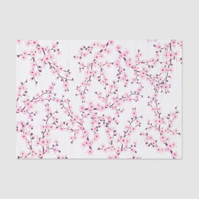 Cherry Blossom | Floral Pink White Tissue Paper (Front)