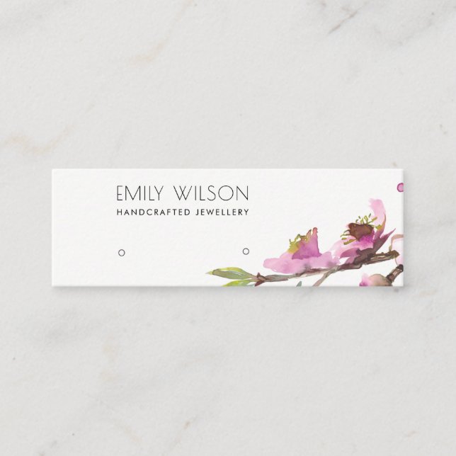CHERRY BLOSSOM FLORAL STUD EARRING DISPLAY LOGO MINI BUSINESS CARD (Front)