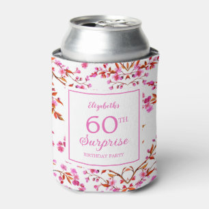 Cherry Blossom Floral Surprise Pink Birthday Can Cooler