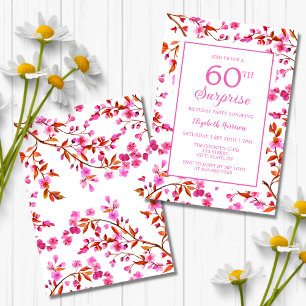 Cherry Blossom Floral Surprise Pink Birthday  Invitation