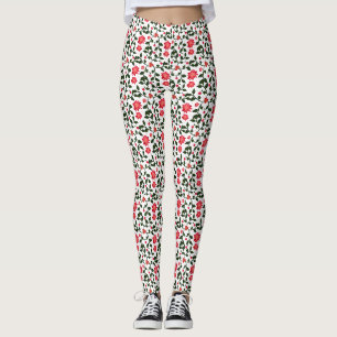 Cherry Blossom Floral Vine Pattern with Cherries Leggings
