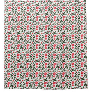 Cherry Blossom Floral Vine Pattern with Cherries Shower Curtain