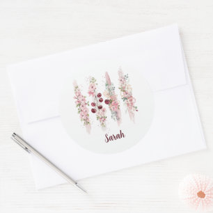 Cherry Blossom Floral Watercolor, Add Name Classic Round Sticker