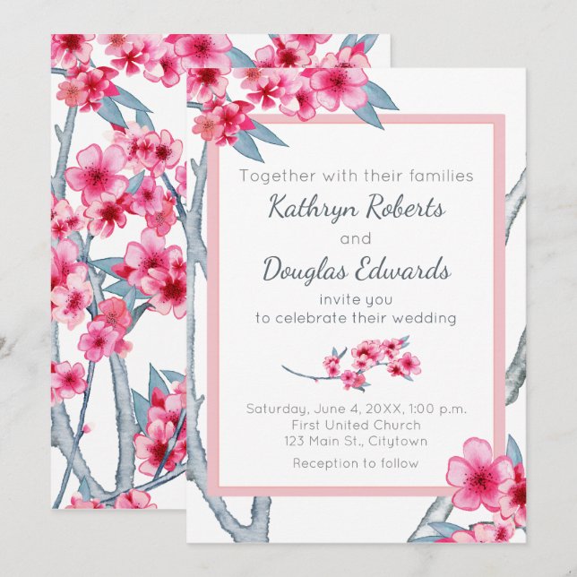 Cherry Blossom Floral Wedding Invitation (Front/Back)