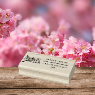 Cherry Blossom Floral Wedding Return Address Rubber Stamp
