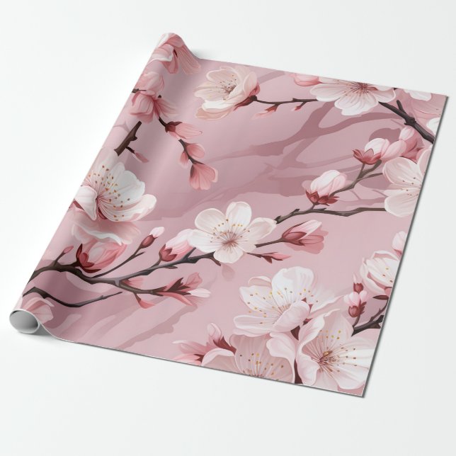 Cherry Blossom Floral Wrapping Paper (Unrolled)
