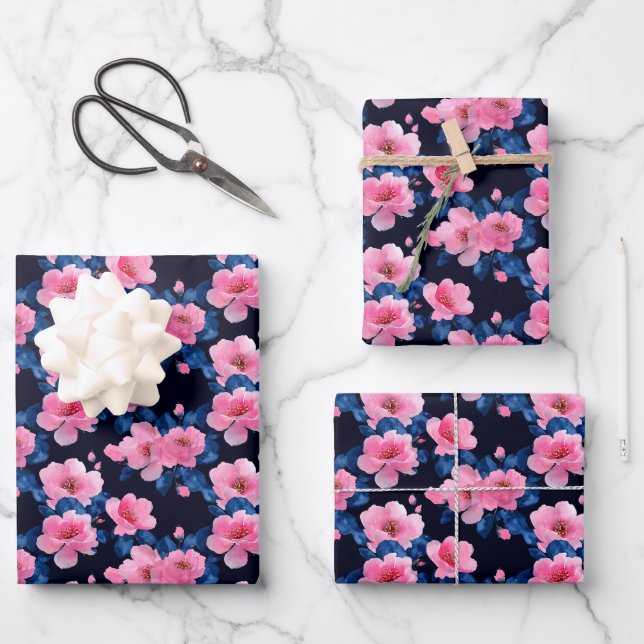 Cherry Blossom Floral Wrapping Paper Sheet (Front)
