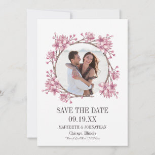 Cherry Blossom Floral Wreath Photo Save The Date