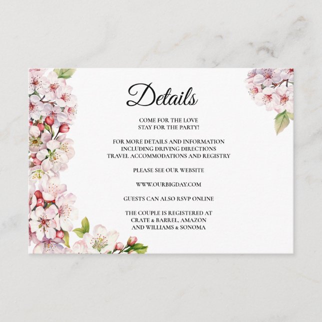 Cherry Blossom Florals Enclosure Card Details (Front)