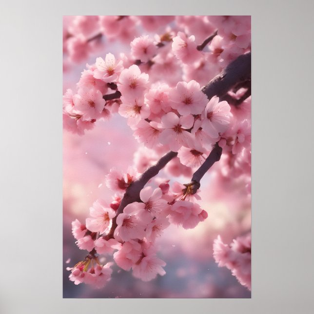 Cherry Blossom Flower Art - Botanical Watercolor Poster (Front)