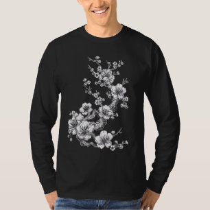 Cherry Blossom Flower Botanical Japanese Art Sketc T-Shirt