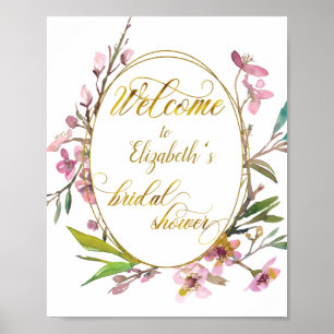 Cherry Blossom Flower Gold Frame Bridal Shower Poster